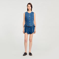 Rhinestone denim top Blue Jean Sandro Women