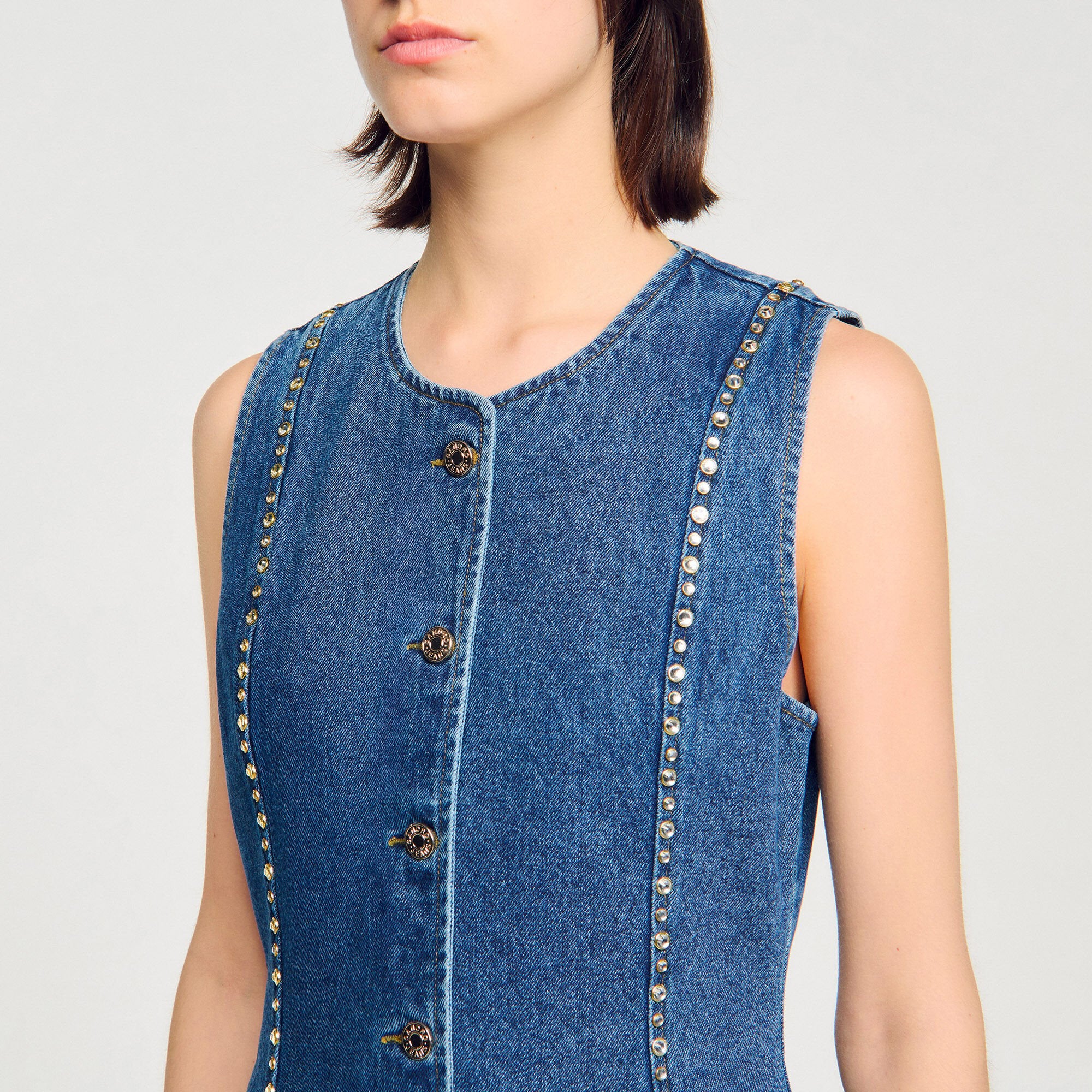 Rhinestone denim top Blue Jean Sandro Women