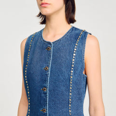 Rhinestone denim top Blue Jean Sandro Women