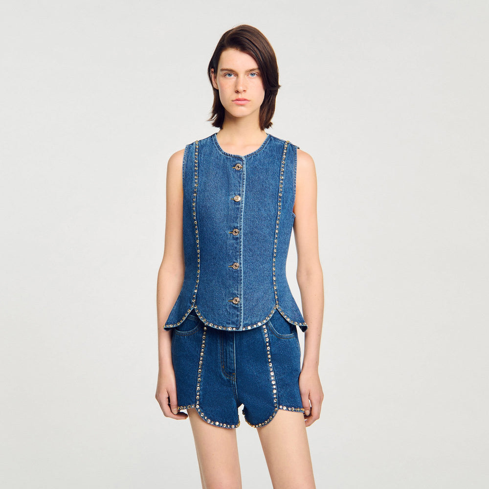 Rhinestone denim top Blue Jean Sandro Women