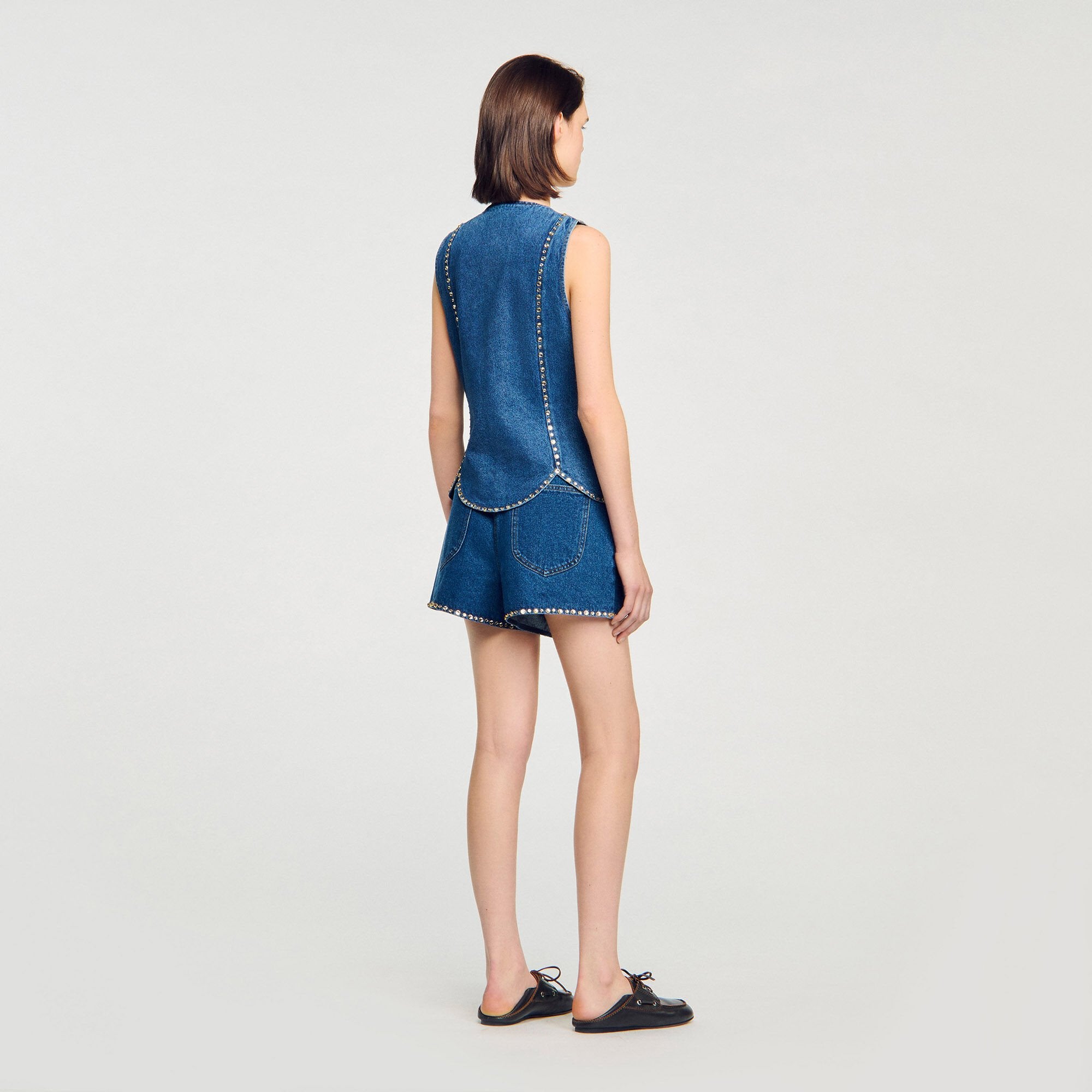 Rhinestone denim top Blue Jean Sandro Women