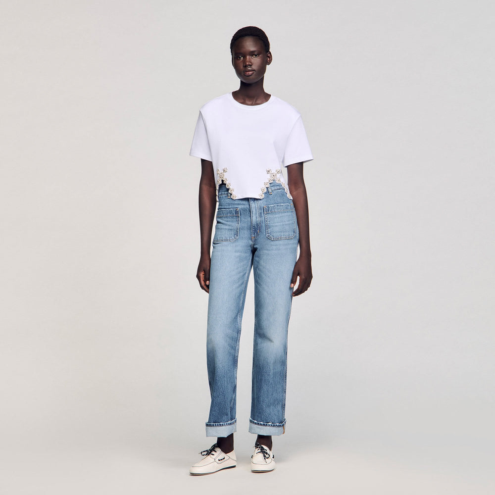 Rhinestone crop top White Sandro Women