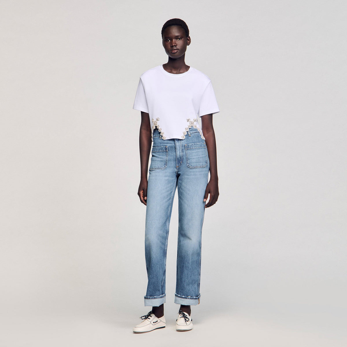 Rhinestone crop top White Sandro Women
