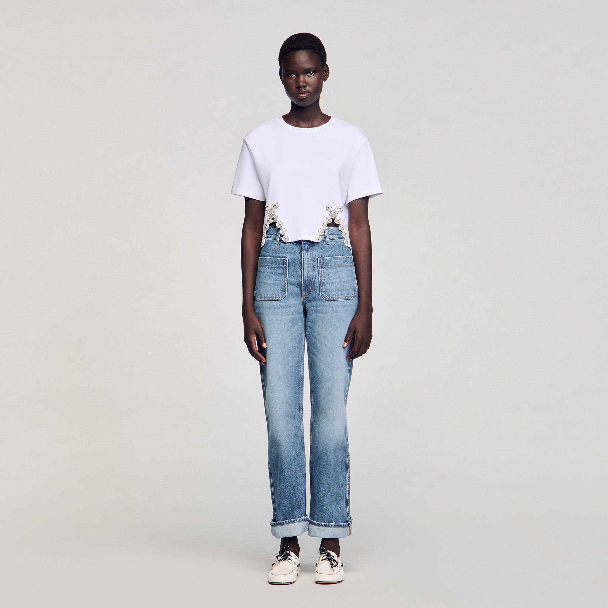 Rhinestone crop top White Sandro Women