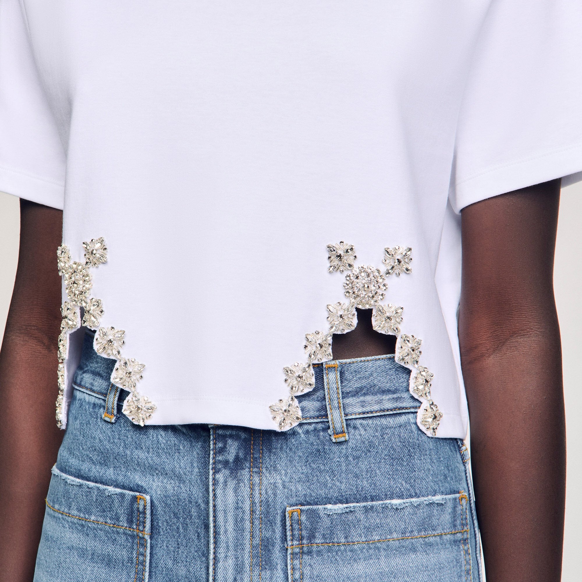 Rhinestone crop top White Sandro Women