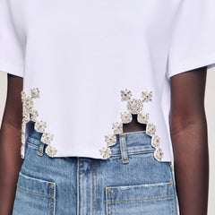 Rhinestone crop top White Sandro Women