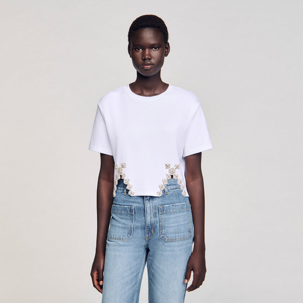Rhinestone crop top White Sandro Women