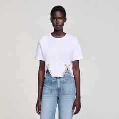 Rhinestone crop top White Sandro Women