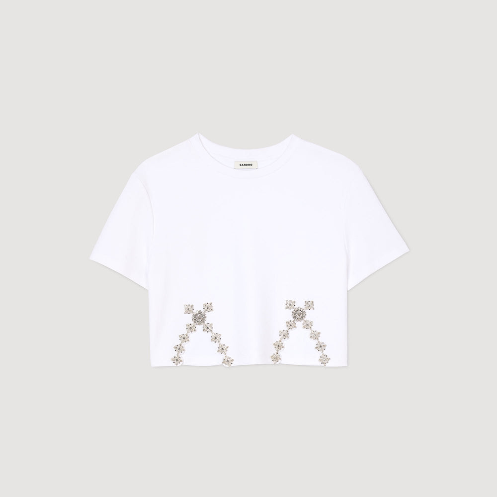 Rhinestone crop top White Sandro Women