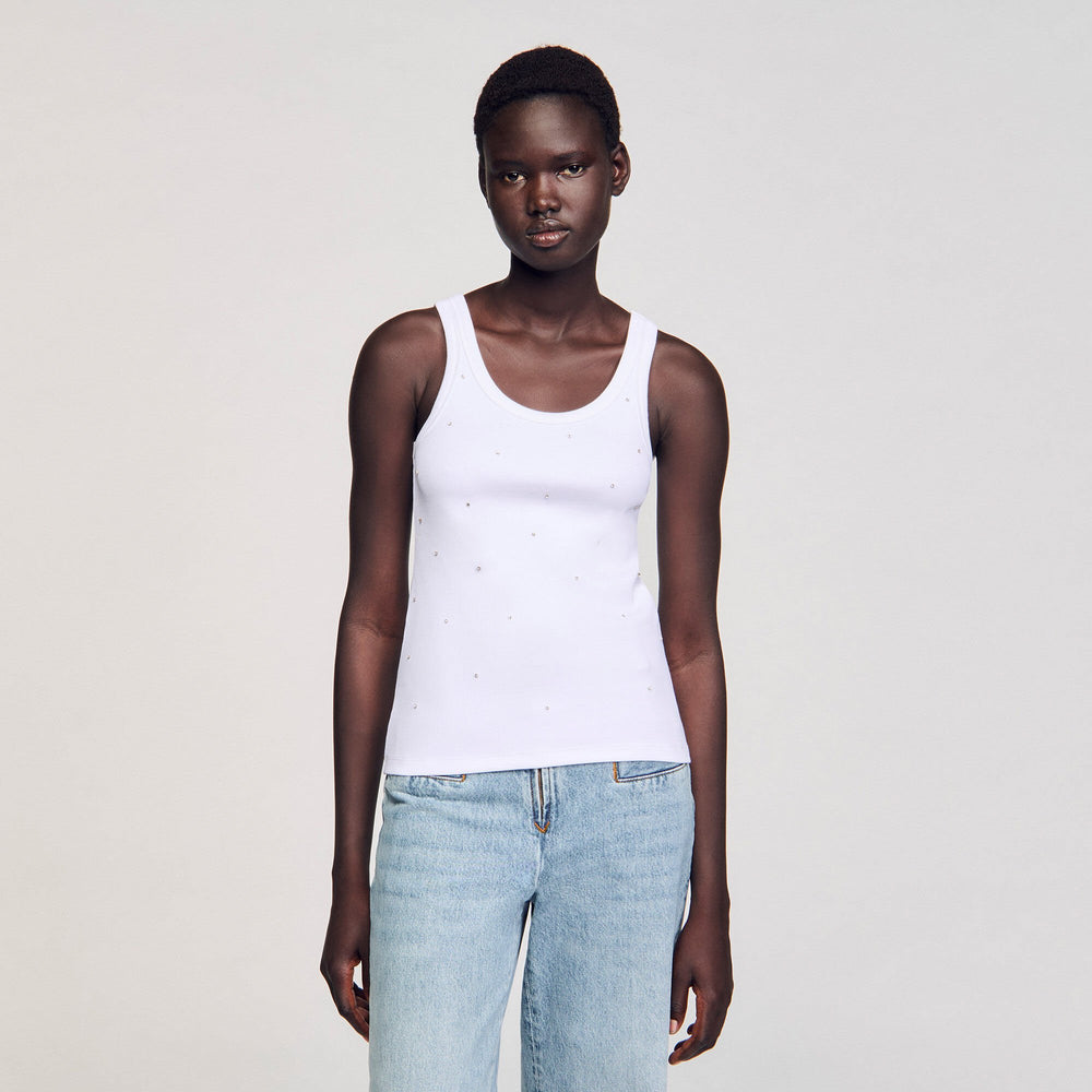 Vest top with rhinestones White Sandro Women