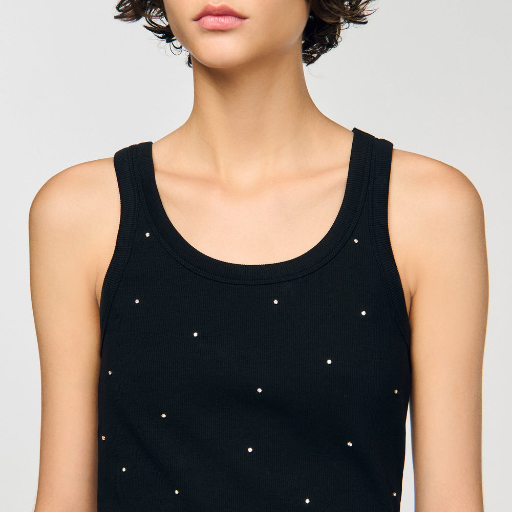 Jersey tank with rhinestones Black Sandro Women