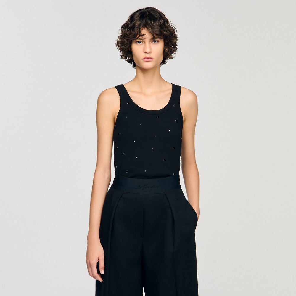 Jersey tank with rhinestones Black Sandro Women
