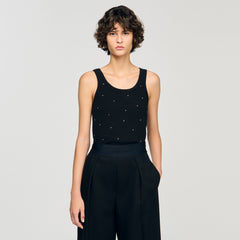 Jersey tank with rhinestones Black Sandro Women