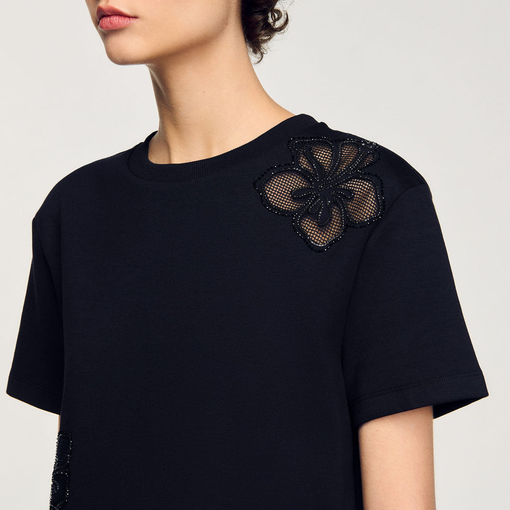 Floral embroidery T-shirt Black Sandro Women