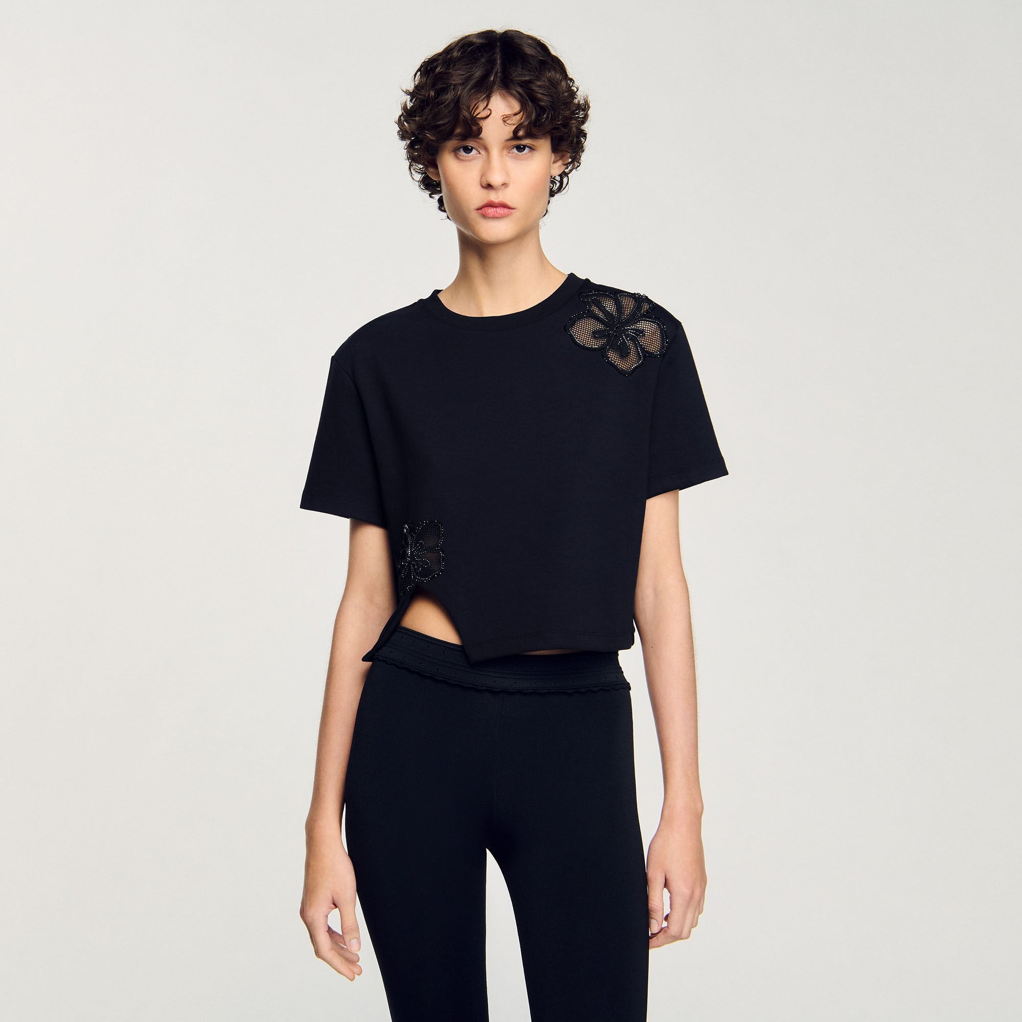 Floral embroidery T-shirt Black Sandro Women