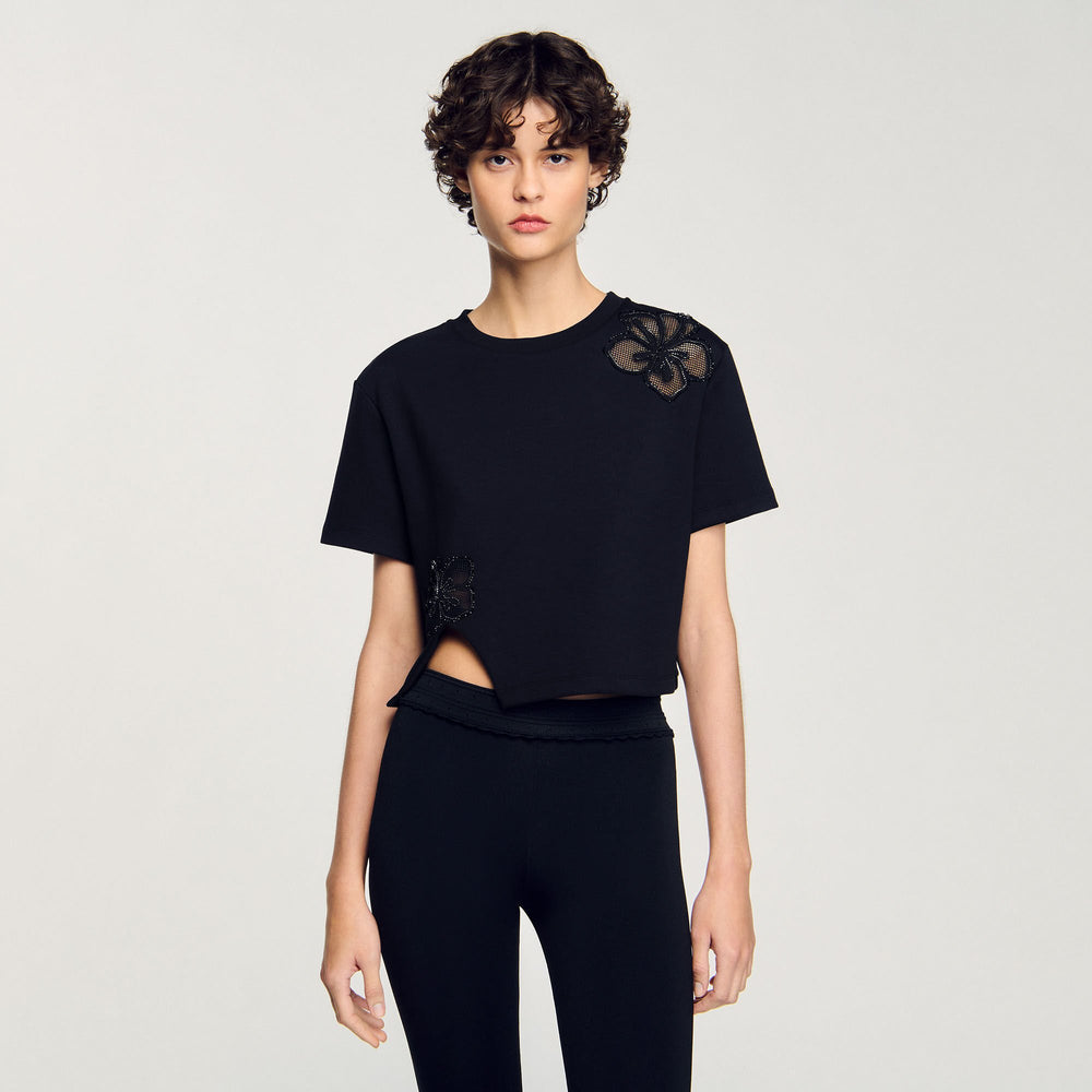 Floral embroidery T-shirt Black Sandro Women