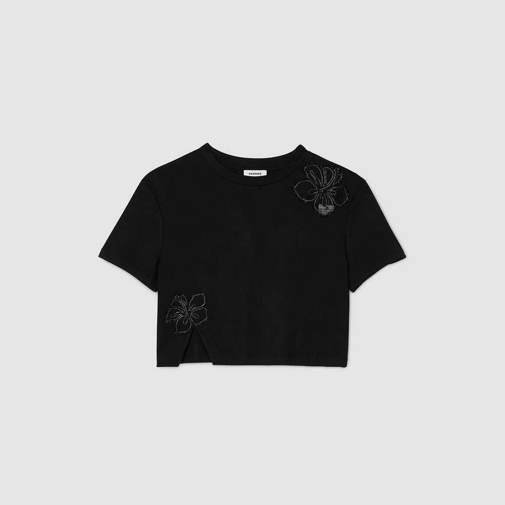 Floral embroidery T-shirt Black Sandro Women