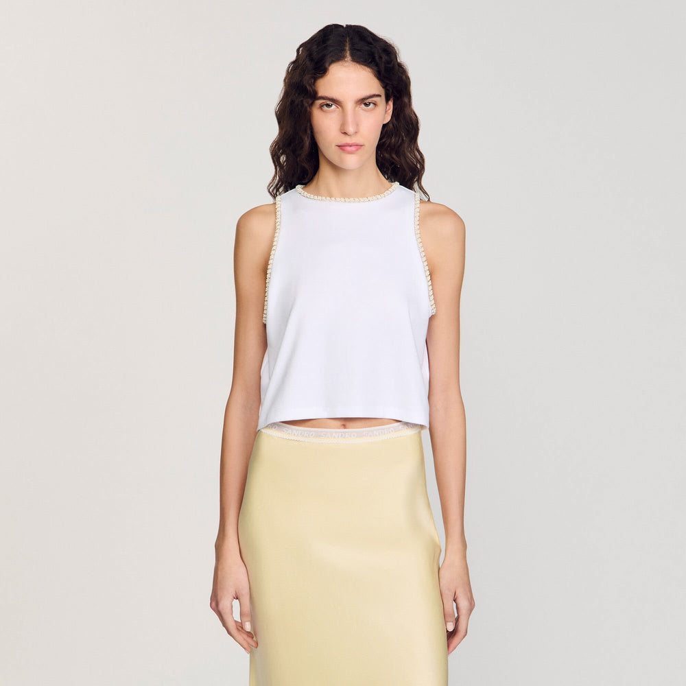 Beaded crop top Ecru Sandro Women