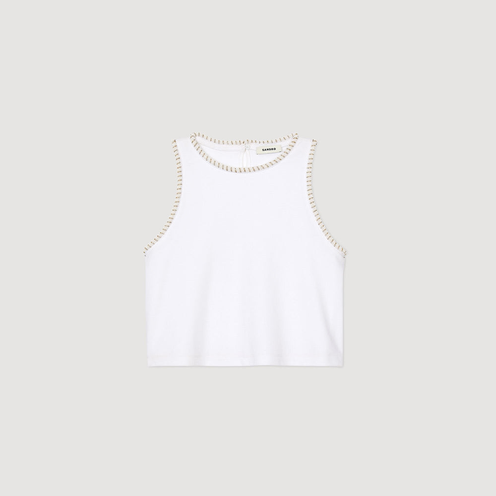 Beaded crop top Ecru Sandro Women
