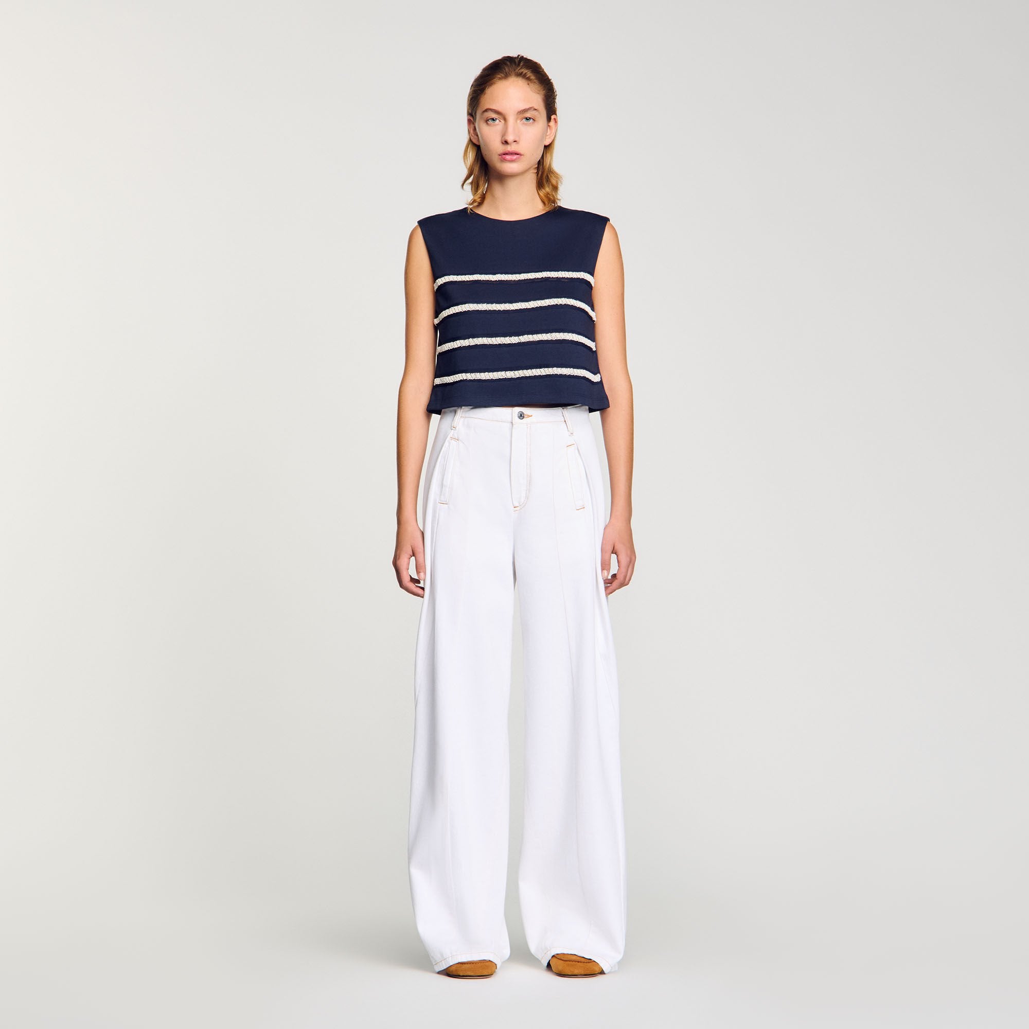 Sleeveless striped T-shirt Navy Blue Sandro Women