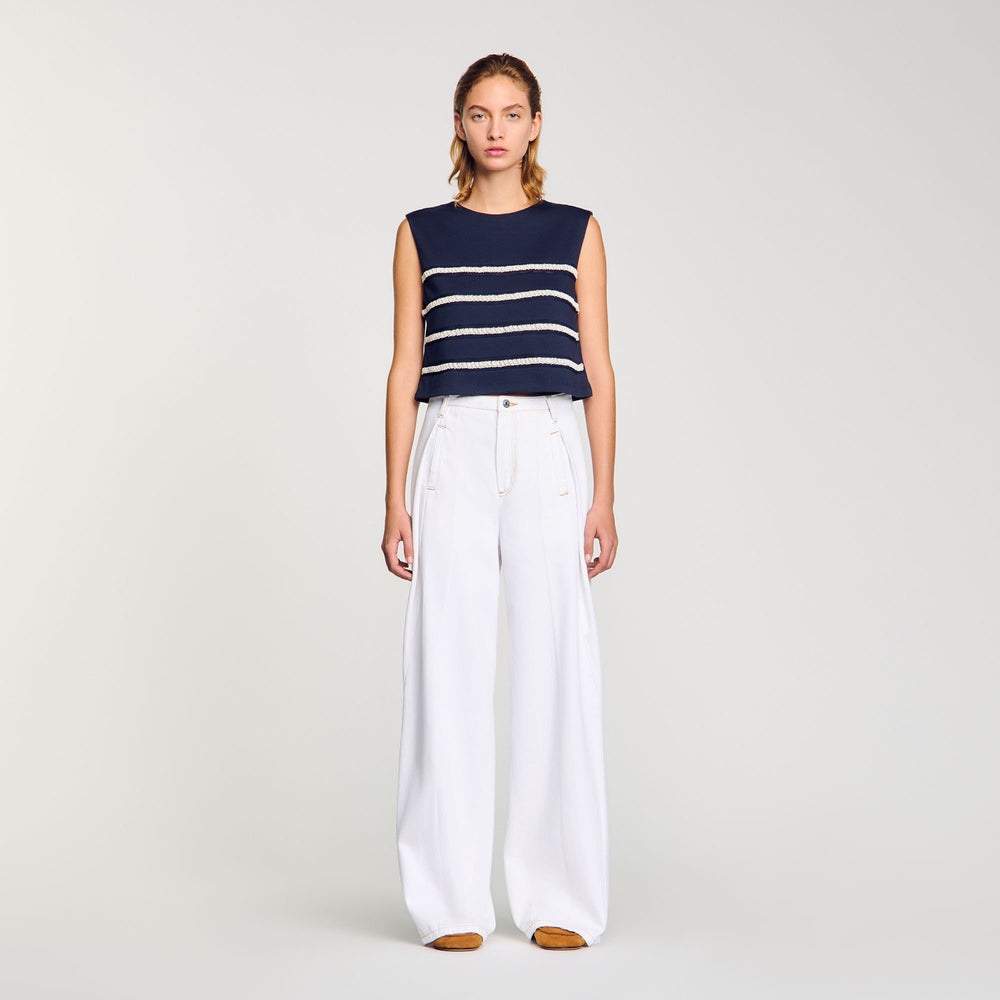 Sleeveless striped T-shirt Navy Blue Sandro Women