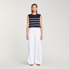 Sleeveless striped T-shirt Navy Blue Sandro Women
