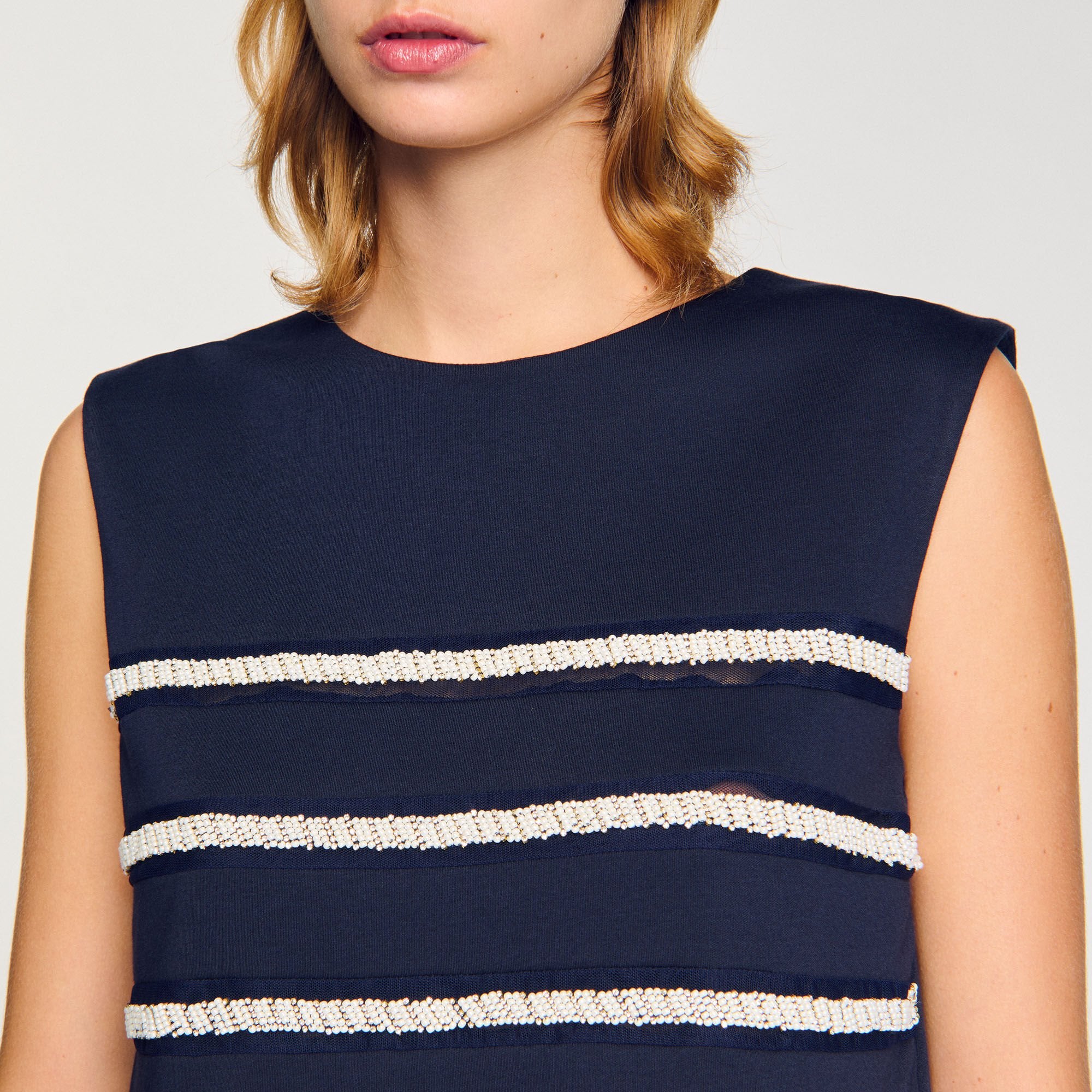 Sleeveless striped T-shirt Navy Blue Sandro Women
