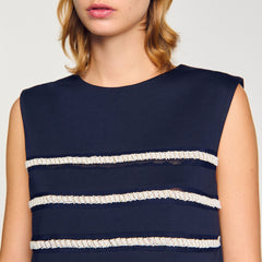 Sleeveless striped T-shirt Navy Blue Sandro Women