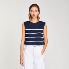 Sleeveless striped T-shirt Navy Blue Sandro Women