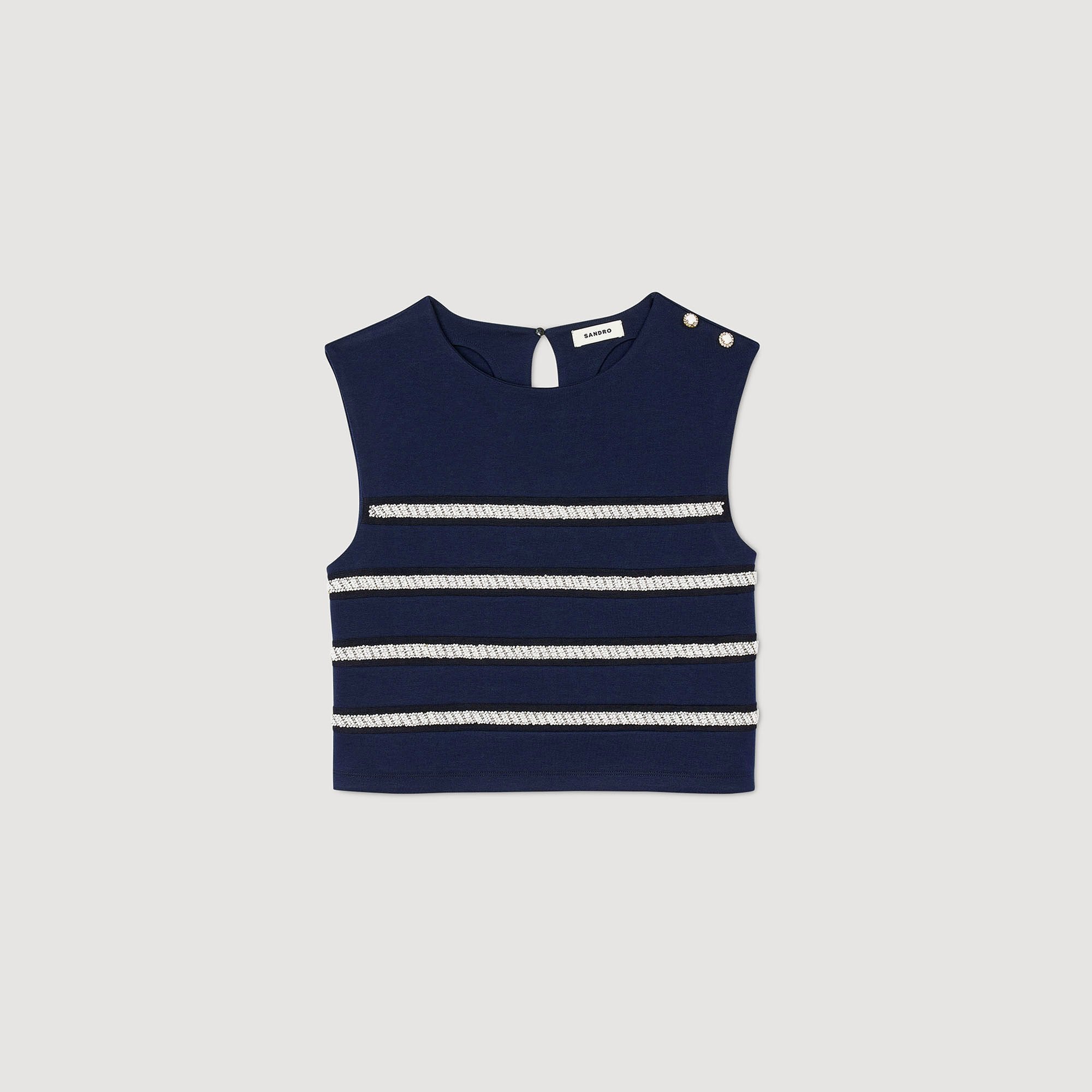 Sleeveless striped T-shirt Navy Blue Sandro Women