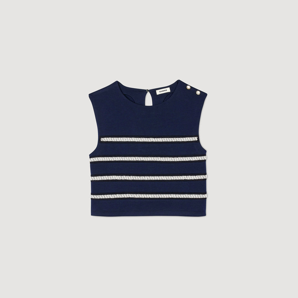 Sleeveless striped T-shirt Navy Blue Sandro Women