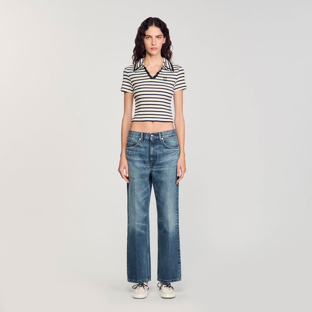 Striped polo shirt Ecru / Navy Sandro Women