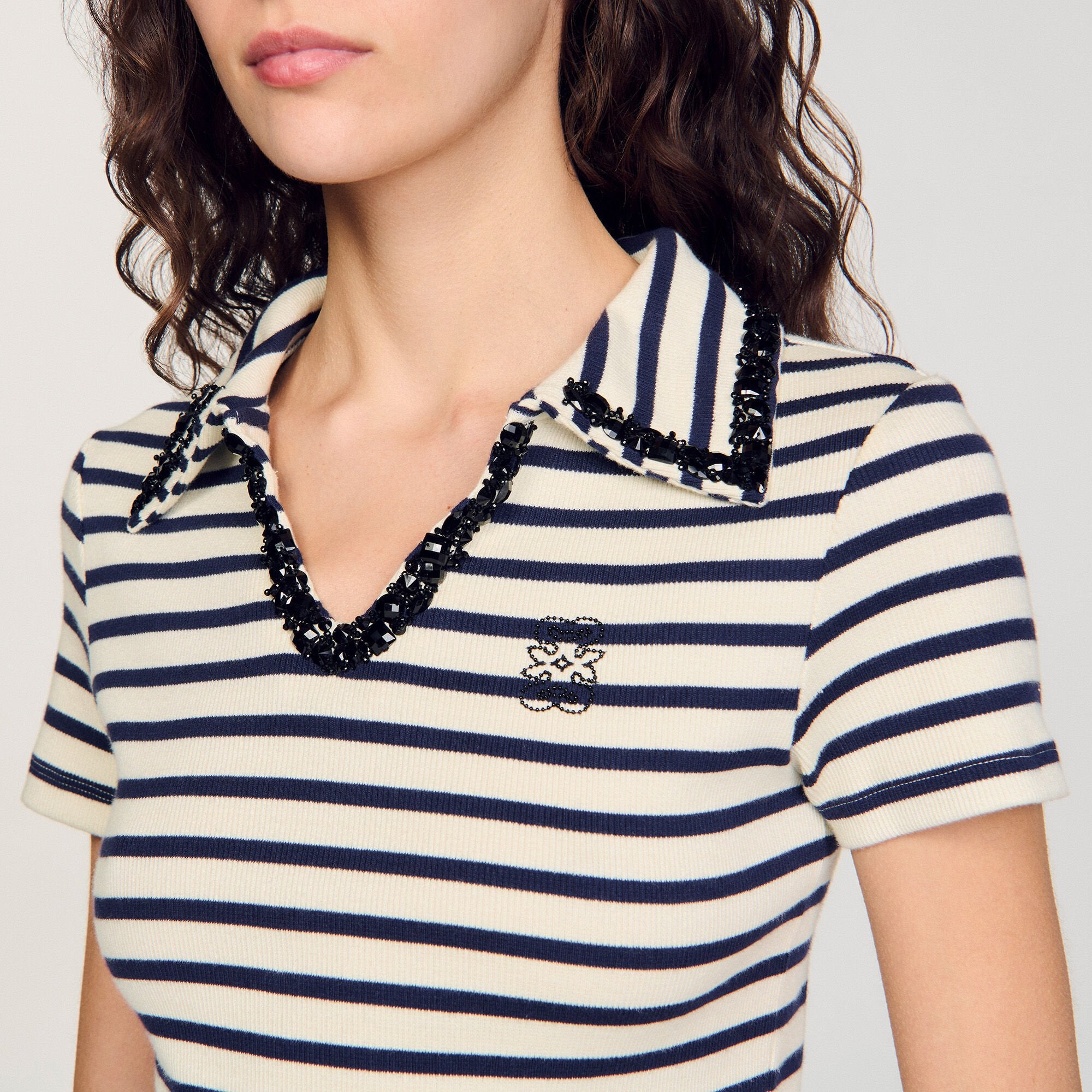 Striped polo shirt Ecru / Navy Sandro Women