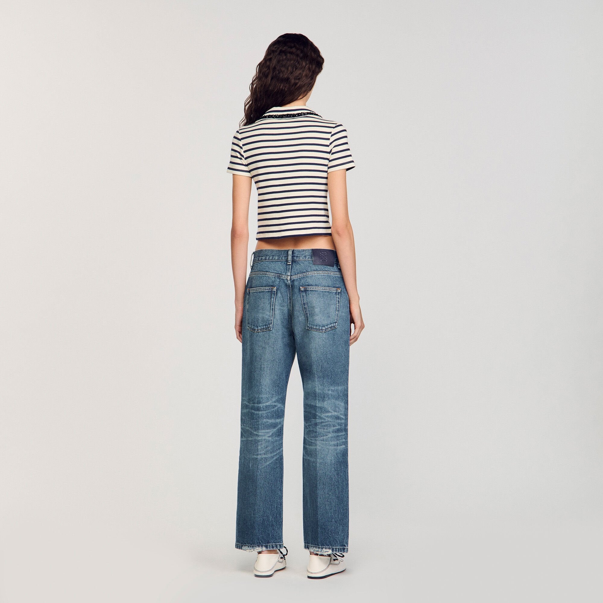 Striped polo shirt Ecru / Navy Sandro Women