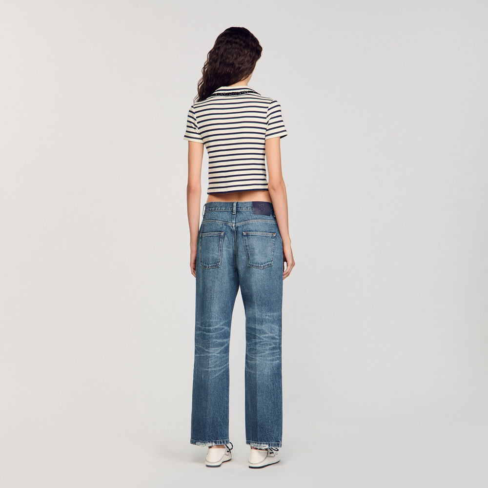 Striped polo shirt Ecru / Navy Sandro Women