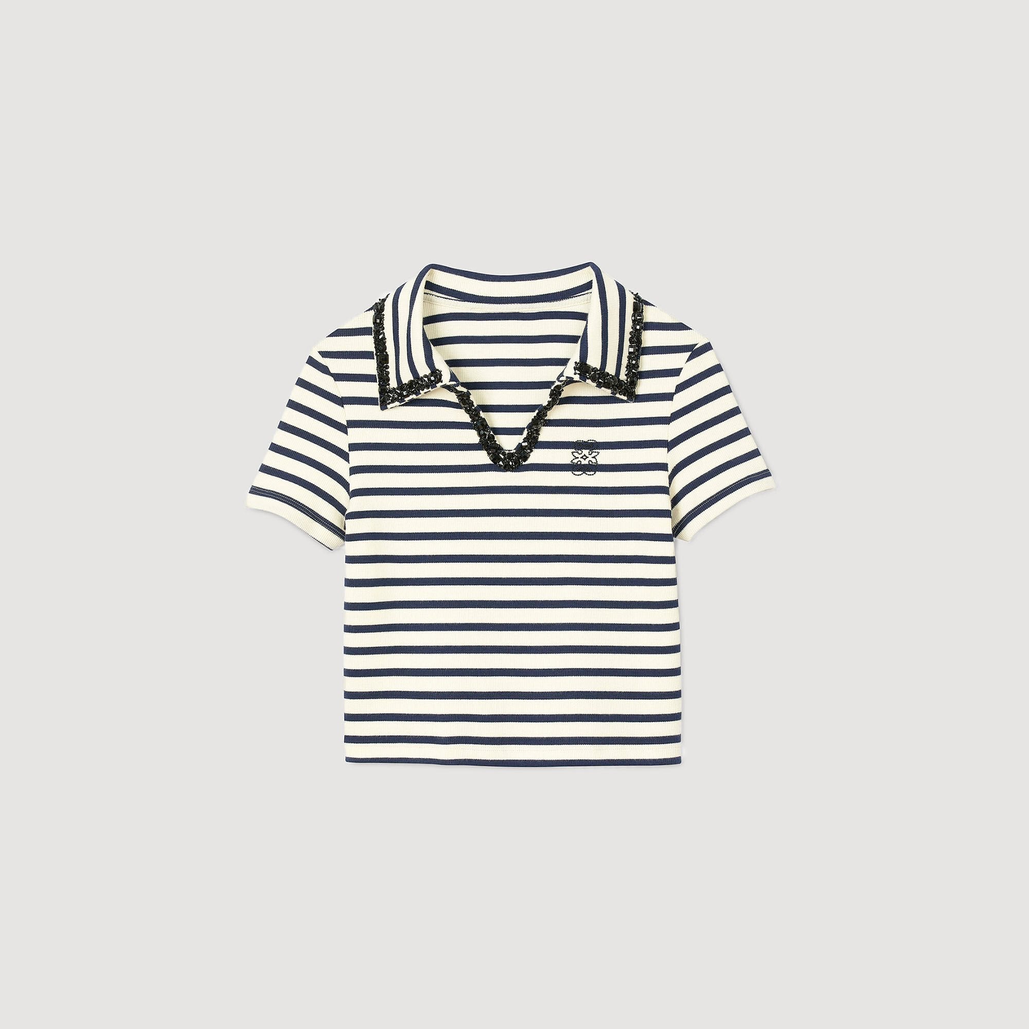 Striped polo shirt Ecru / Navy Sandro Women