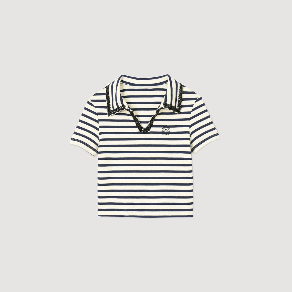 Striped polo shirt Ecru / Navy Sandro Women