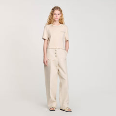 T-shirt with rhinestone details Beige Sandro Women