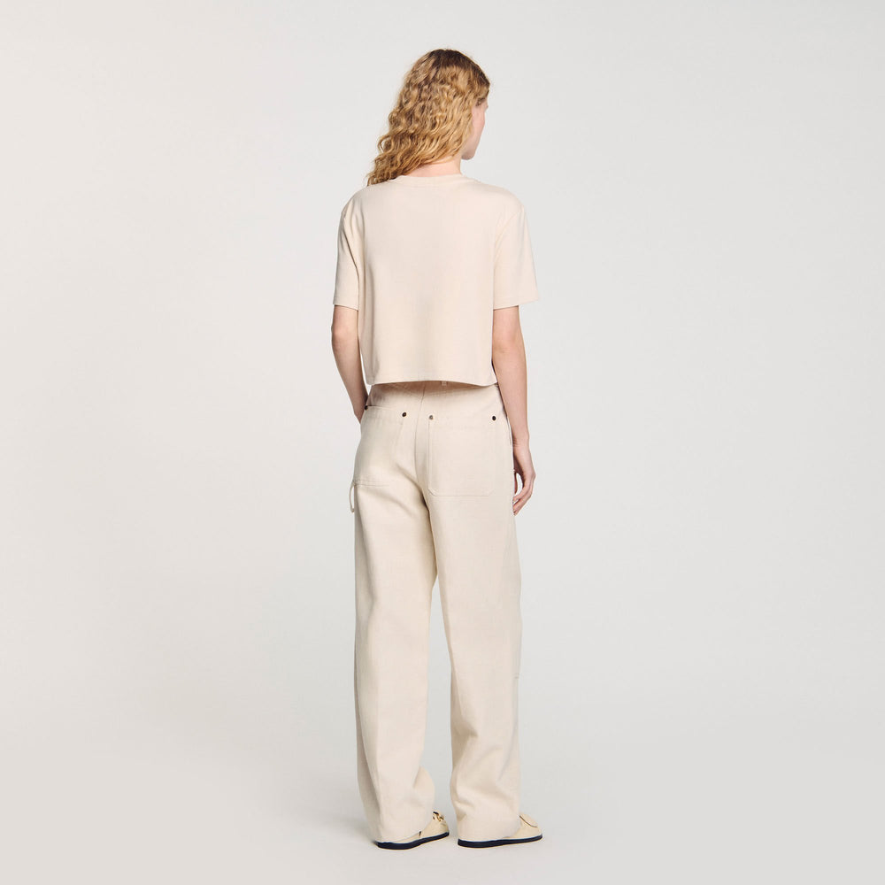 T-shirt with rhinestone details Beige Sandro Women