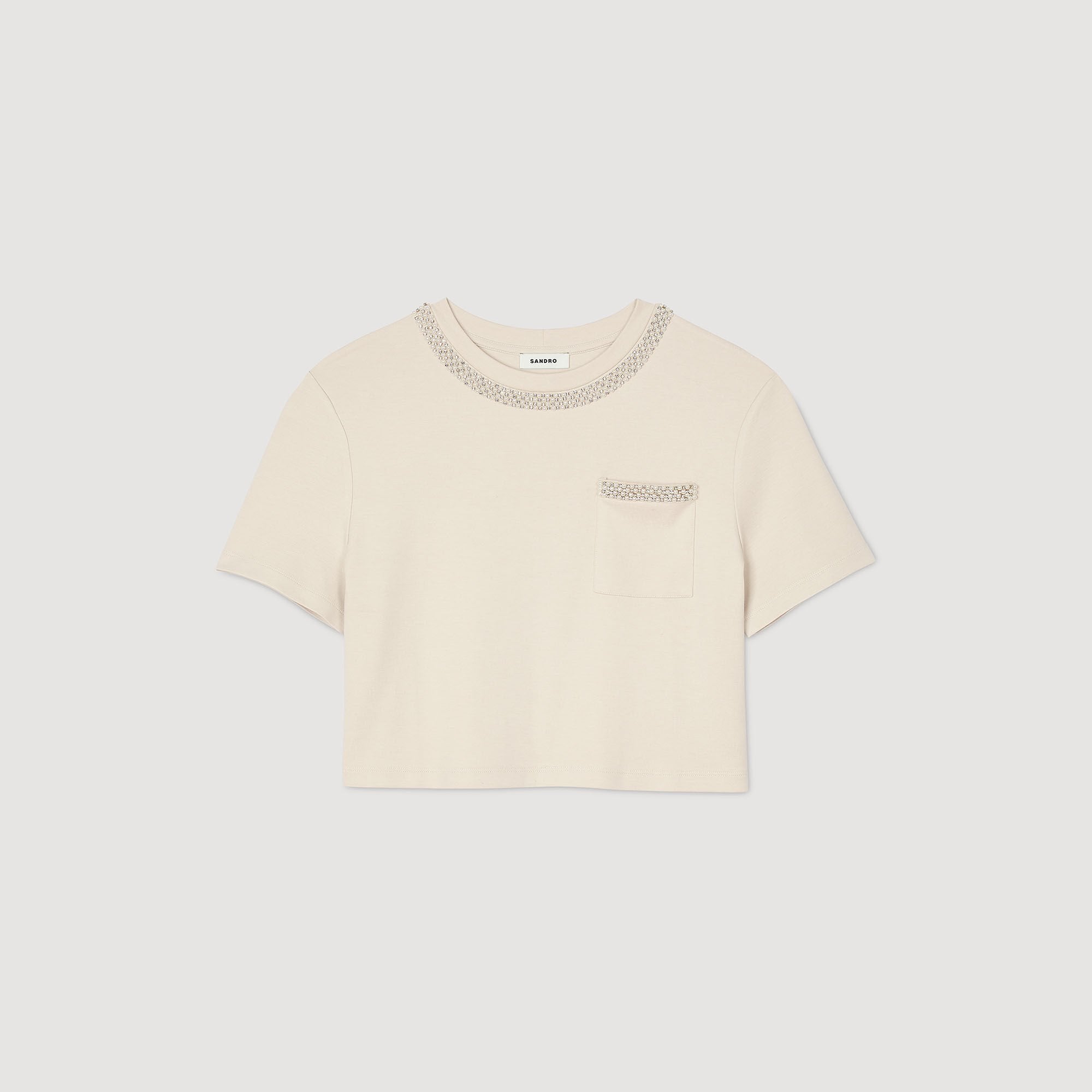 T-shirt with rhinestone details Beige Sandro Women