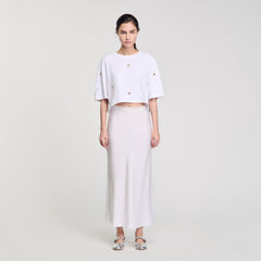 Cropped pearl bead T-shirt White Sandro Women