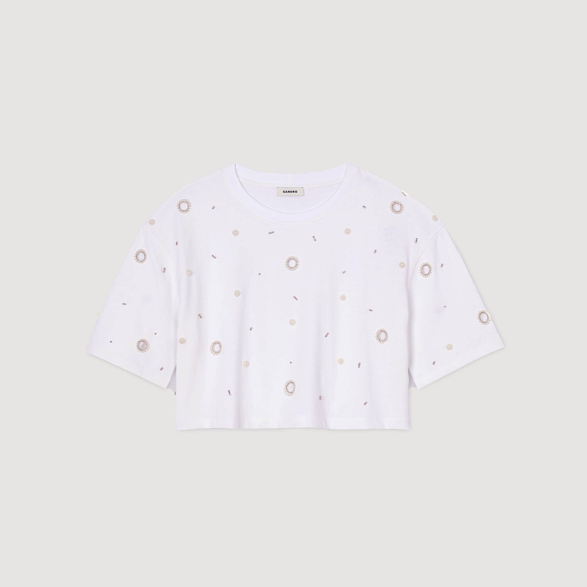 Cropped pearl bead T-shirt White Sandro Women