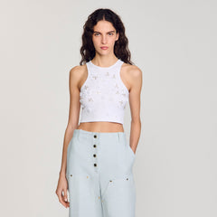 Beaded and rhinestone tank top White Sandro Women