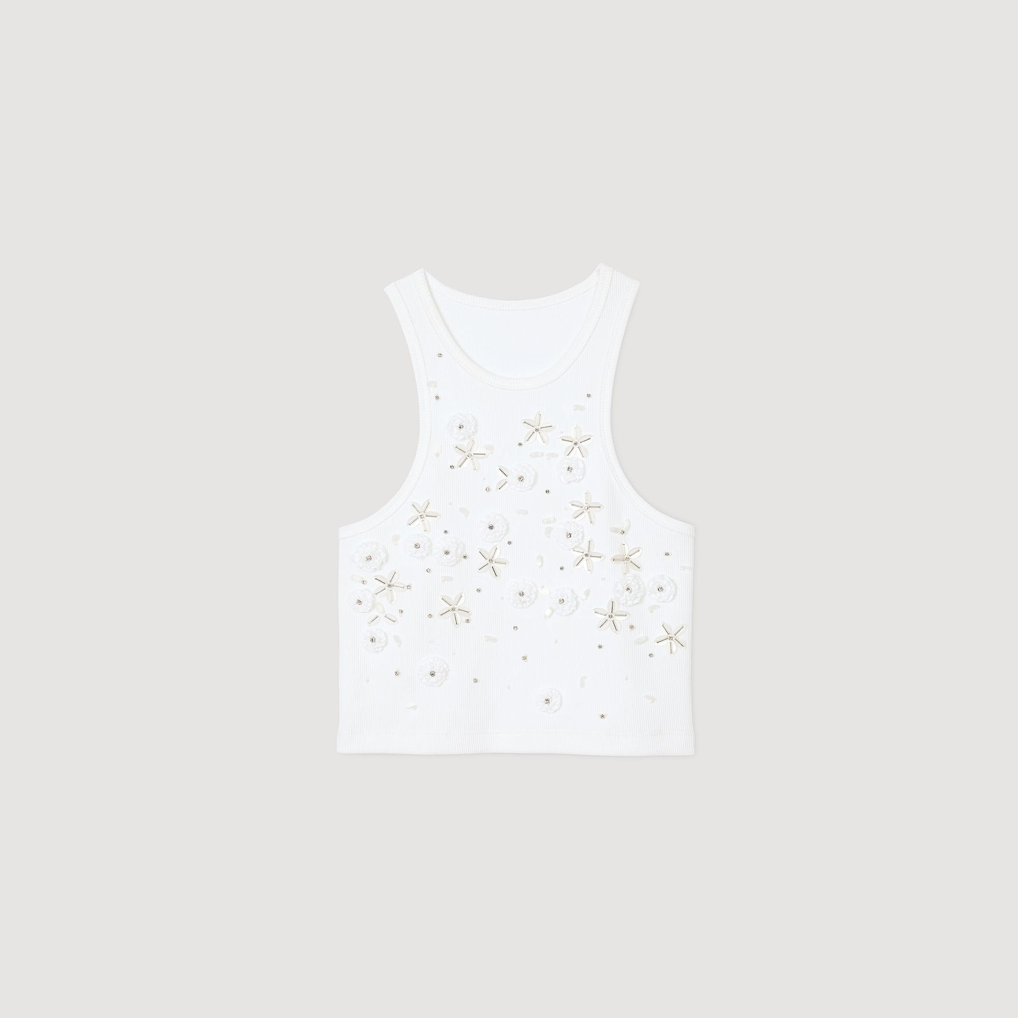 Beaded and rhinestone tank top White Sandro Women
