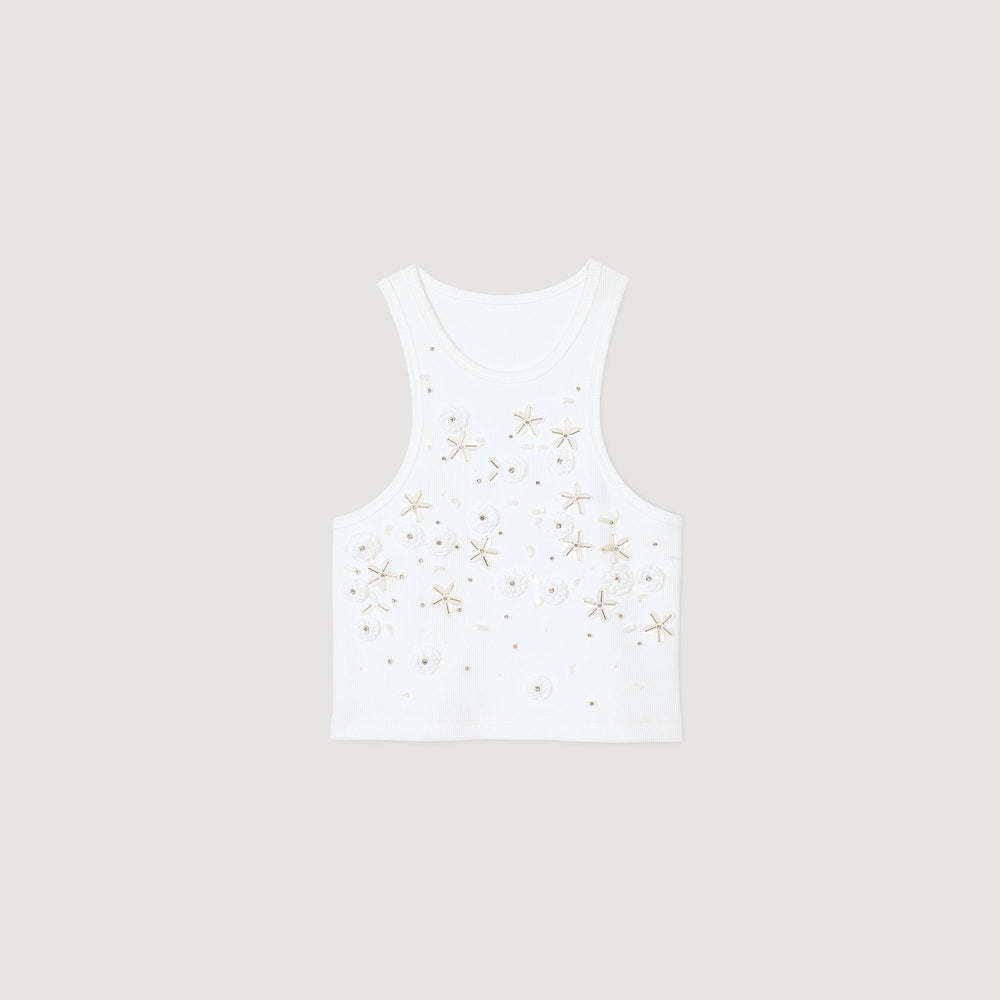 Beaded and rhinestone tank top White Sandro Women