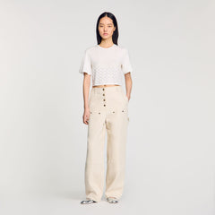 Beaded cropped T-shirt White Sandro Women