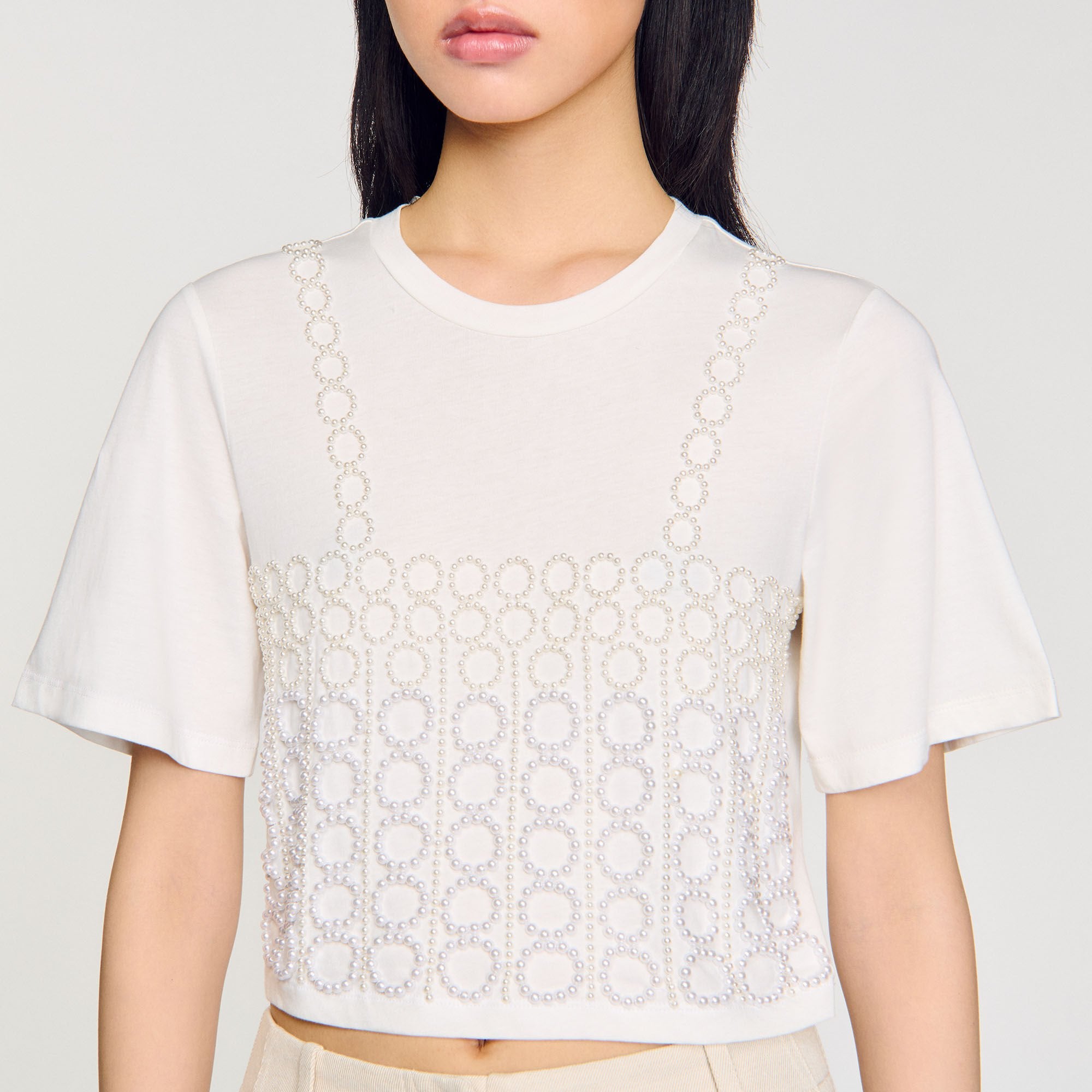 Beaded cropped T-shirt White Sandro Women