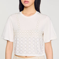 Beaded cropped T-shirt White Sandro Women