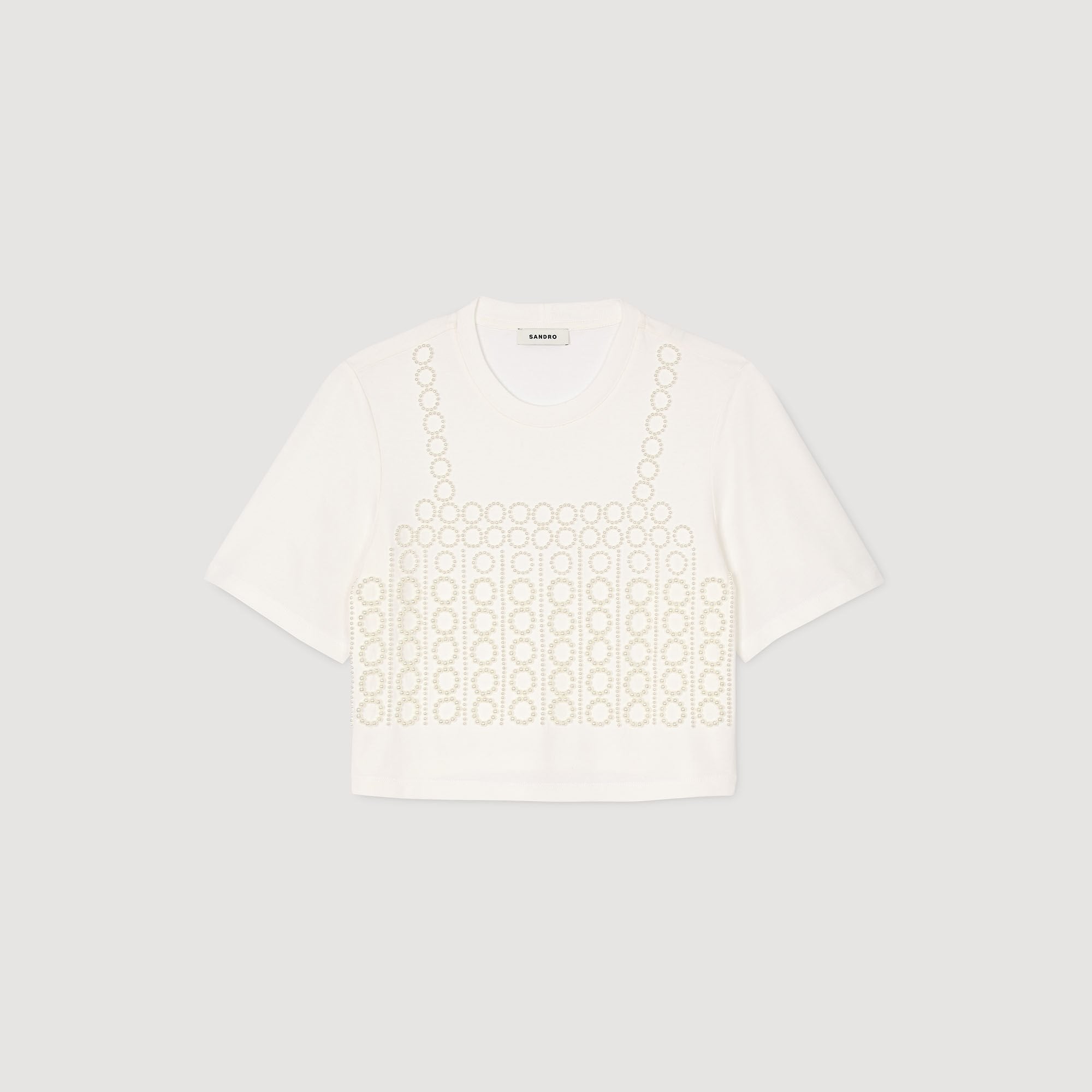 Beaded cropped T-shirt White Sandro Women