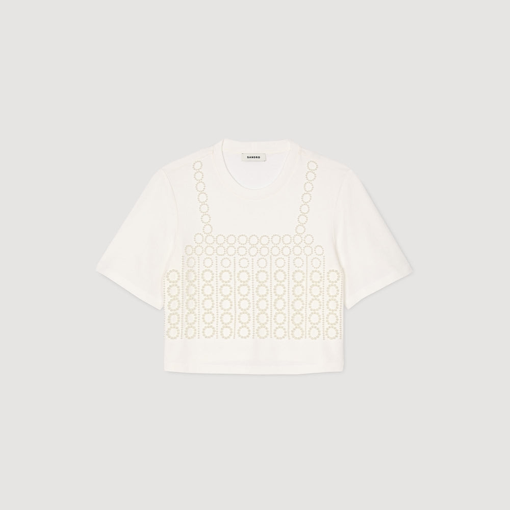 Beaded cropped T-shirt White Sandro Women